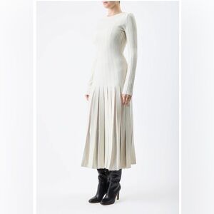 Gabriela Hearst Walsh Ivory Wool Knit Pleated Maxi Dress NWT Size L